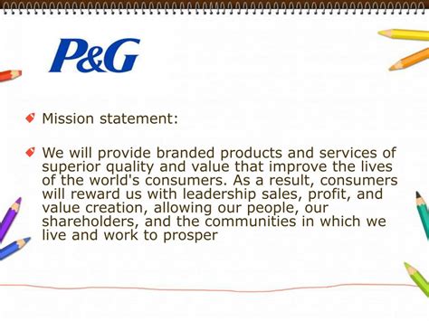 p&g mission statement|P, p .